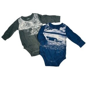 GAP Baby Boys‎ Long Sleeve One Pieces Lot of 2 Car & Motorcycle Graphic 3-6M